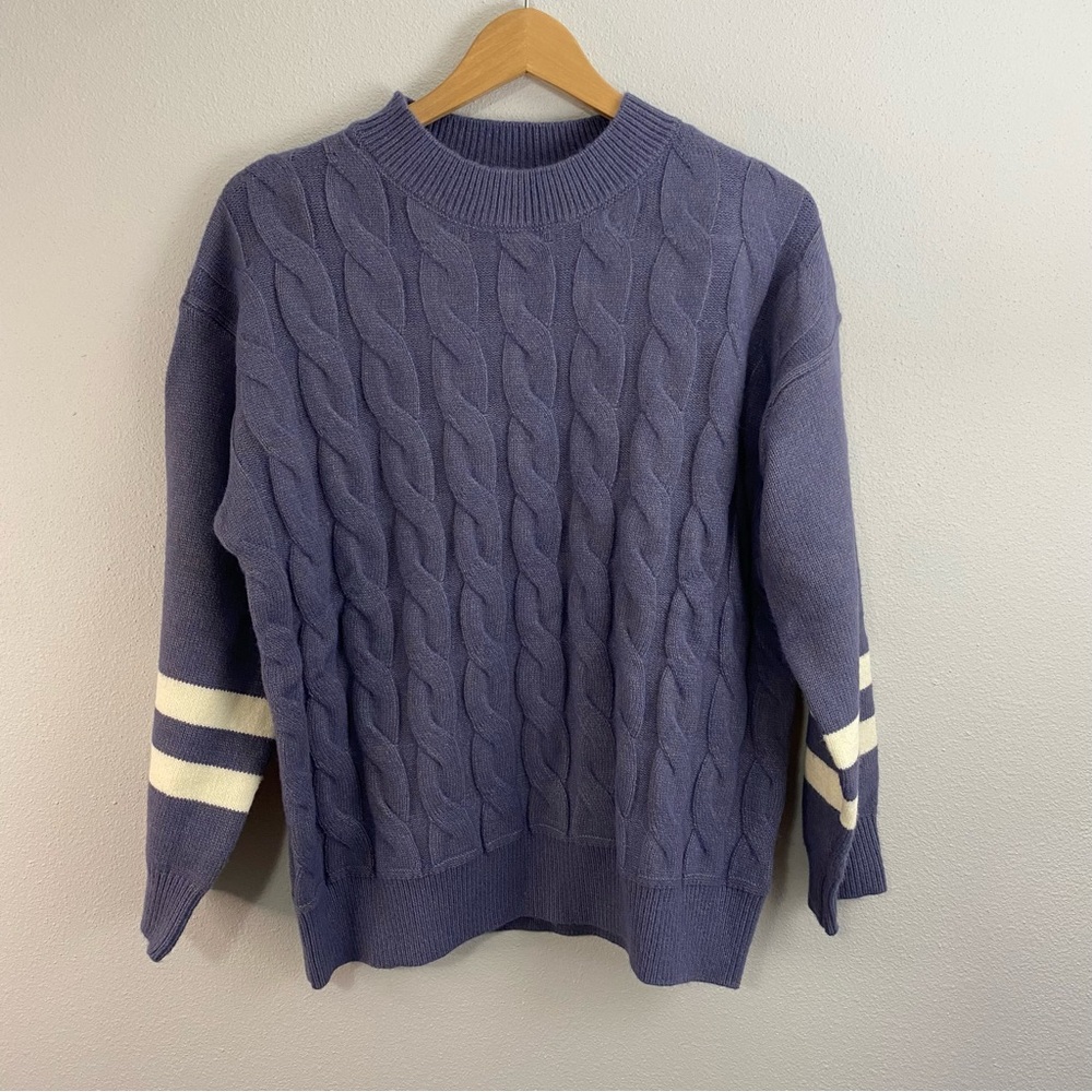 Baltic Born Lund Cable Knit Crewneck Sweater Purple and White Womens Small